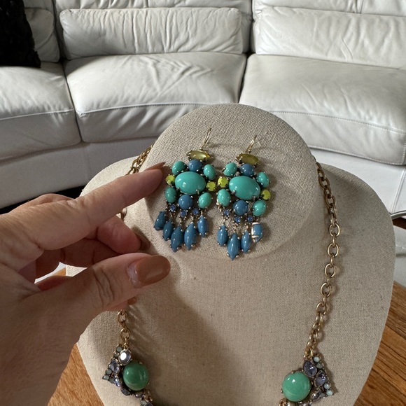 Stella & Dot Necklace and Earrings Set - Blue/Gold with Sparkle - Picture 7 of 7